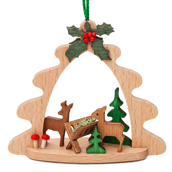 Wooden Deer Manger Ornament