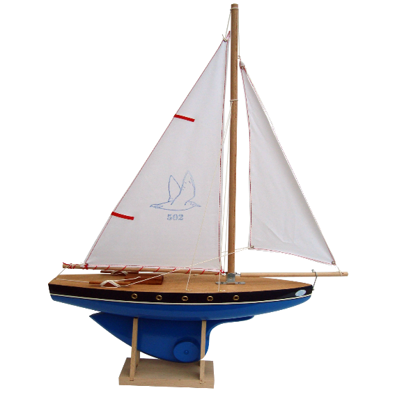 Blue Wooden Ship with White Sails 